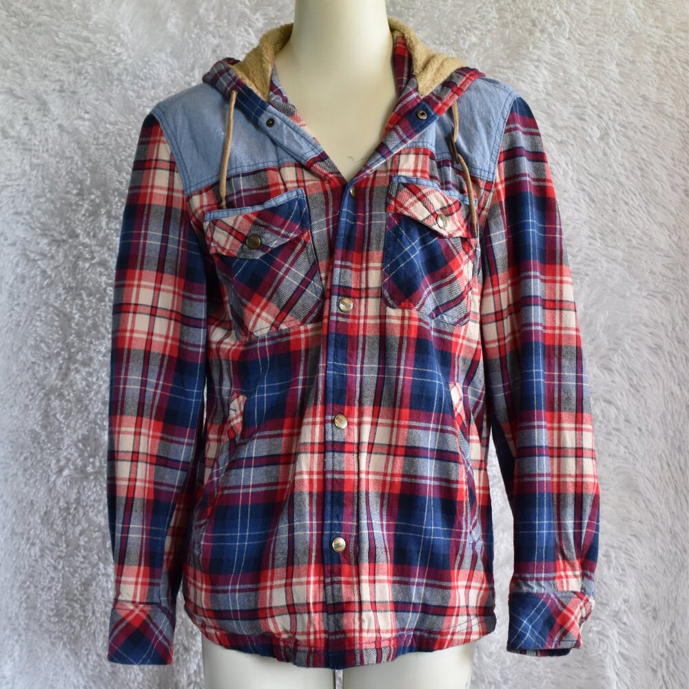AFS Jeep Plaid Lined Shacket - Red Blue and Tan - Size XL